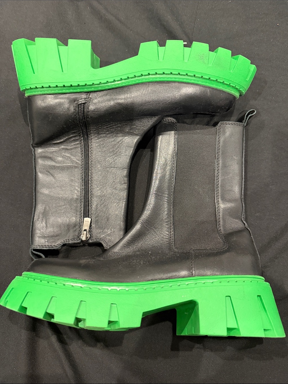 Steve Madden Black Leather Chelsea Boots with Neon Green Chunky Sole